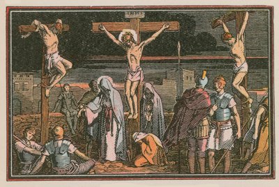 Scen ur Jesu liv (färgad gravyr) av French School