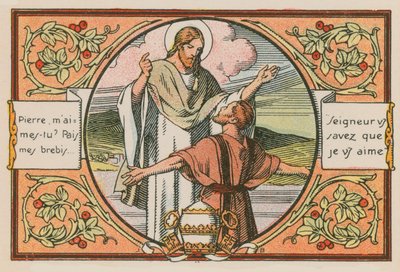 Scen ur Jesu liv (färgad gravyr) av French School
