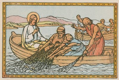 Scen ur Jesu liv (färgad gravyr) av French School