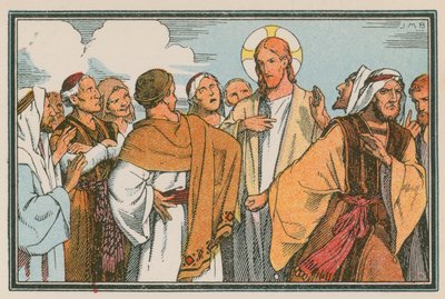 Scen ur Jesu liv (färgad gravyr) av French School