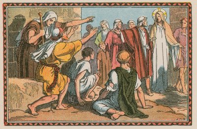 Scen ur Jesu liv (färgad gravyr) av French School