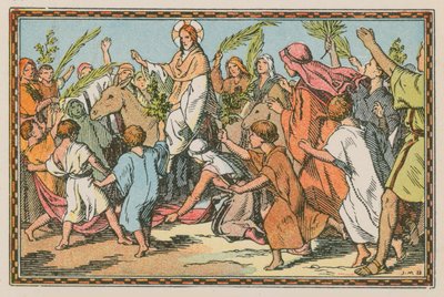 Scen ur Jesu liv (färgad gravyr) av French School
