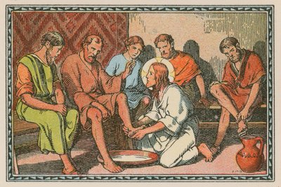 Scen ur Jesu liv (färgad gravyr) av French School