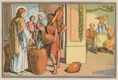 Scen från Jesu liv (färgad gravyr) av French School