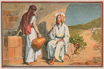 Scen från Jesu liv (färgad gravyr) av French School
