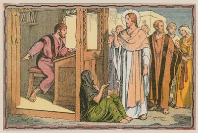 Scen från Jesu liv (färgad gravyr) av French School