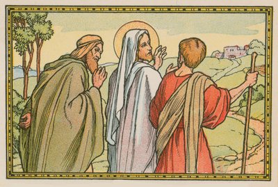 Scen från Jesu liv (färgad gravyr) av French School