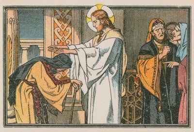 Scen från Jesu liv (färgad gravyr) av French School