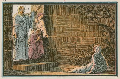 Scen från Jesu liv (färgad gravyr) av French School