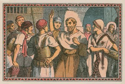 Scen från Jesu liv (färgad gravyr) av French School