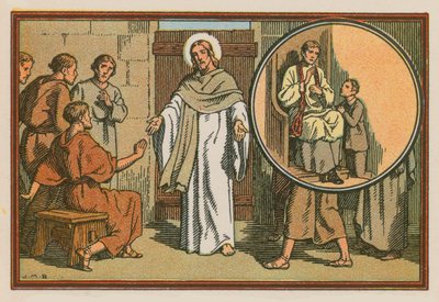 Scen från Jesu liv (färgad gravyr) av French School