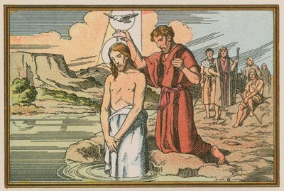 Scen ur Jesu liv (färgad gravyr) av French School