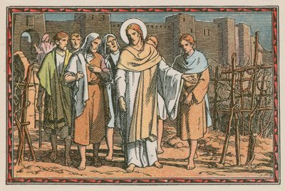 Scen ur Jesu liv (färgad gravyr) av French School