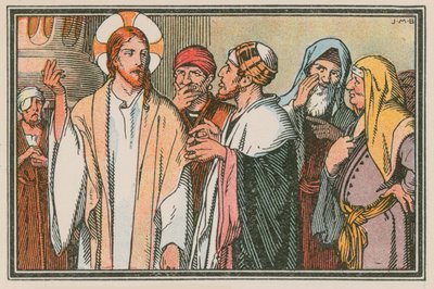 Scen ur Jesu liv (färgad gravyr) av French School