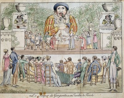 Scen för middagen i Gargantua med allmänheten, attraktion av Tivolis trädgård, ca. 1805. av French School