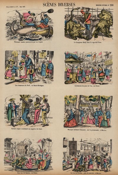 Scener från hela världen (färgad gravyr) av French School