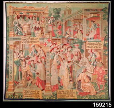 Scener från Life of St. Remigius (d.533) biskop av Reims: The Miracle of the Rich Mans Testament and the Resurrection of a Dead Man, 1531 av French School