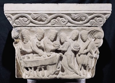 Scener från Johannes Döparens död, relief från en huvudstad av French School