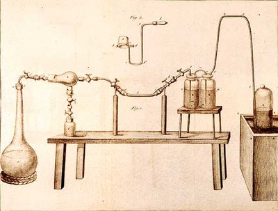 Vetenskaplig utrustning, från The Elements of Chemistry av Antoine Laurent de Lavoisier (1743-94) graverad av D.Lizars, 1796 av French School