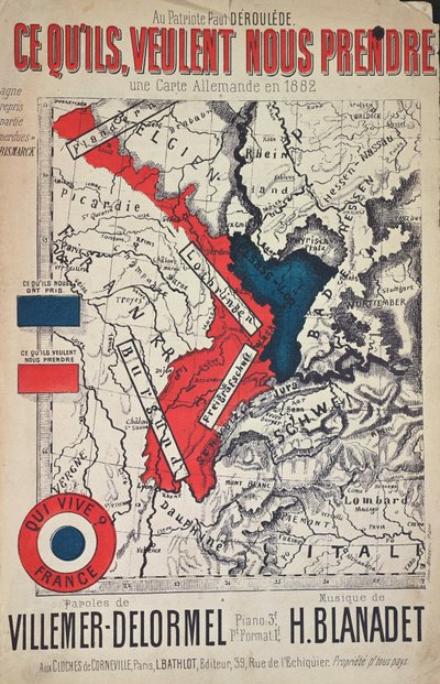 Partiturblad för What They Want to Take From Us, anti-tysk propagandasång, 1882 av French School