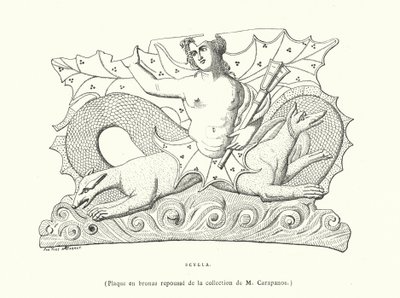 Scylla, antik grekisk bronsplakett (gravyr) av French School