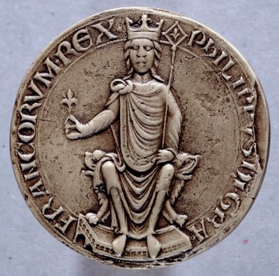 Kung Filip II:s sigill dit Philippe Augustus (1165-1223) 1200-talets Paris, Archives Nationales av French School
