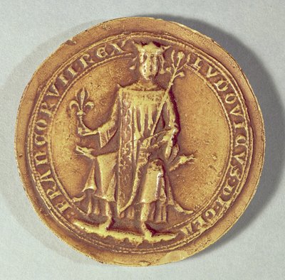 St. Louis sigill (1214-70) som håller en spira och fleur de lys, ca 1252 av French School