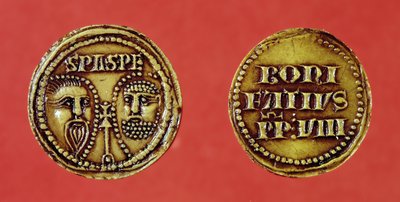 Sigill med St. Pauls och St. Peters huvuden, från en tjur av påven Bonifatius VIII, recto and verso, 1295 (vax) av French School