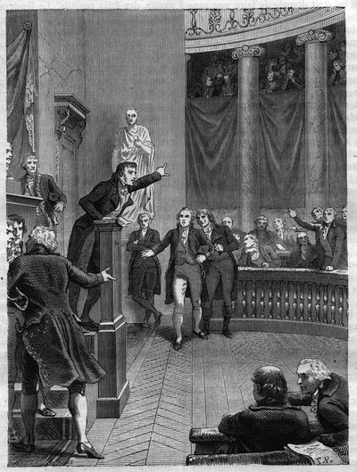 Seance du Tribunat: tal av Benjamin Constant (1767-1830) vid tribunen för att fördöma regimen som Napoleon satte upp, januari 1800 - Gravyr från 1865 i "" Histoire du Consulate et de l
