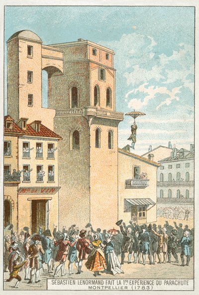 Sebastien Lenormand gör den första fallskärmsnedstigningen, Montpellier av French School
