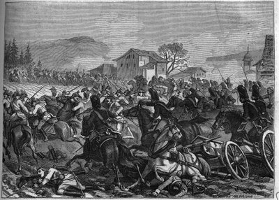 Andra koalitionen (1798-1800): Slaget vid Stockach den 3 maj 1800 mot Frankrike och Österrike - Gravyr från 1865 i "Histoire du Consulate et de l