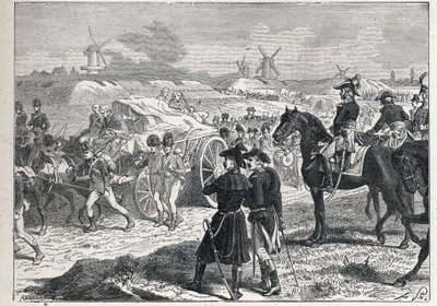Andra koalitionen: den franska armén under kommando av Marechal Brune vann hertigen av Yorks engelska trupper i Holland, oktober 1799. av French School