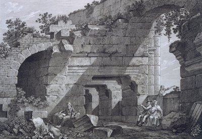 Andra nivåns gallerier i amfiteatern i Nimes, från Antiquities of France: Vol I, Monuments of Nimes av French School