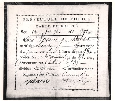 Säkerhetskort, 1808 (penna och bläck på papper) av French School