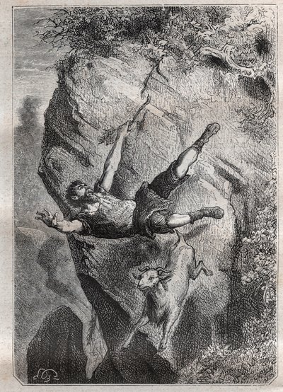 Selkirk rullade upp och ner med sitt byte; ett äventyr av Alexandre Selkirk (Alexander Selcraig) (1676-1721), en skotsk sjöman övergiven på ön Juan-Fernandez i Stilla havet i fyra år, vars äventyr inspirerade Daniel Defoes roman Rob av French School