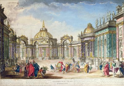 Scenografi för exteriören av Apollos Palace, publicerad i Paris, 1748 av French School