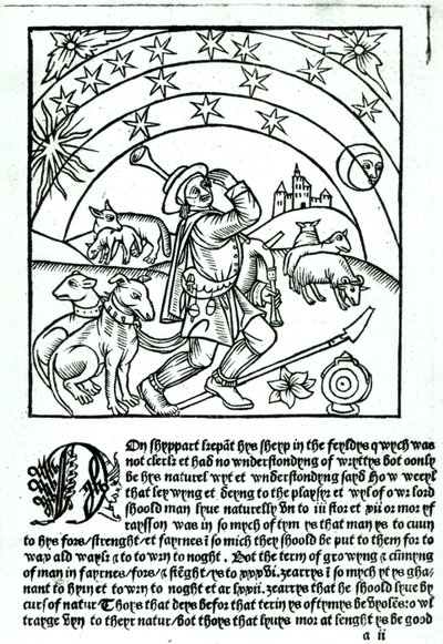Shepherd under Sun, Moon and Stars, från en Shepherds-kalender av French School