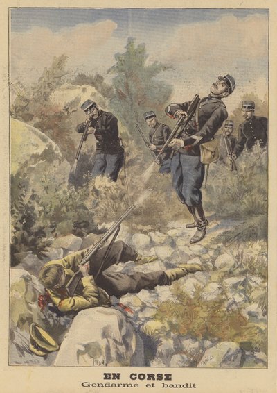 Skottlossning mellan en polis och en bandit på Korsika av French School