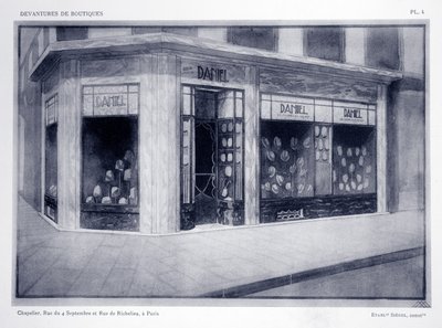 Butiksfront, skylt 4, illustration från Devantures de Boutiques av Louis-Pierre Sezille, Paris, 1927 av French School