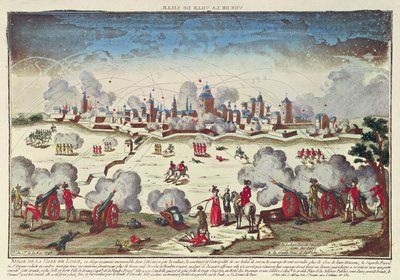Belägring och bombardement av Lille av Albert de Saxe-Teschen, september-oktober 1792 (färgad gravyr) av French School