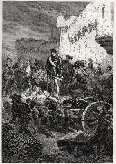 Siege de Metz (1552) - Francois de Guise och verken på Metz vallar - gravyr från "" Frankrikes historia berättad för mina barnbarn"" - av Francois Guizot - 1872-1876 av French School