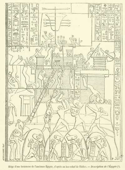 Belägring av en forntida egyptisk fästning (gravyr) av French School