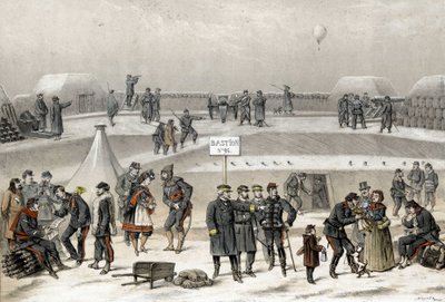 Belägring av Paris 1870 under kriget 1870-1871. Soldaterna förbereder försvaret av staden: man kan se en soldat i bunkern. av French School