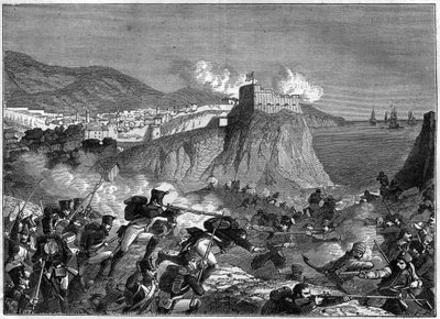 Belägring av Ragusa (Republiken Ragusa) (Ragusa på kroatiska Dubrovnik) under Napoleonkrigen i maj och juni 1806 (Dalmatienkampanj av general Molitor och Lauriston) - i "" Historia om imperiet efter konsulatets historia"" av Adolphe Thier av French School