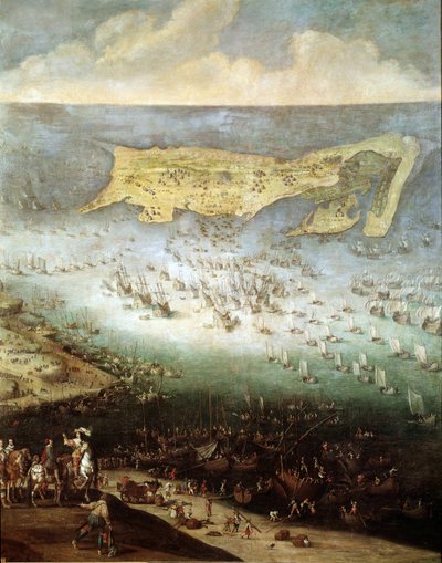 Belägring av citadellet Saint Martin på Ile de Re, 1627 (målning, ca 1640) av French School