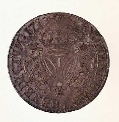 Silver fransk ecu (scude), kung Ludvig XIV:s regeringstid (1643-1715) 1713 Diam. 4 cm Neapel, museo archeologico av French School