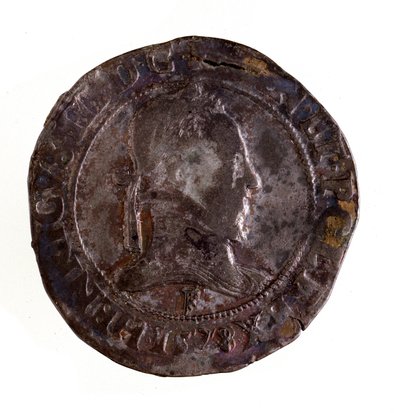 Fransk teston i silver, regeringstid för kung Henrik III av Frankrike (Henri III) (1574-1589) Diam. 3,5 cm Neapel, museo archeologico av French School