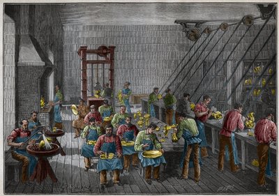 Silververkstad i Frankrike på 1800-talet. Gravyr från 1885 i "" Les arts et metiers illustres"" av Adolphe BITARD. av French School