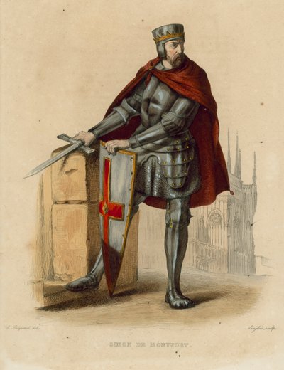 Simon de Montfort (färgad gravyr) av French School