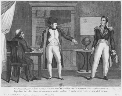 Sir Hudson Lowe kom in i studien av Napoleon I (1769-1821) på ön S:t Helena utan att tillkännage sig själv. av French School